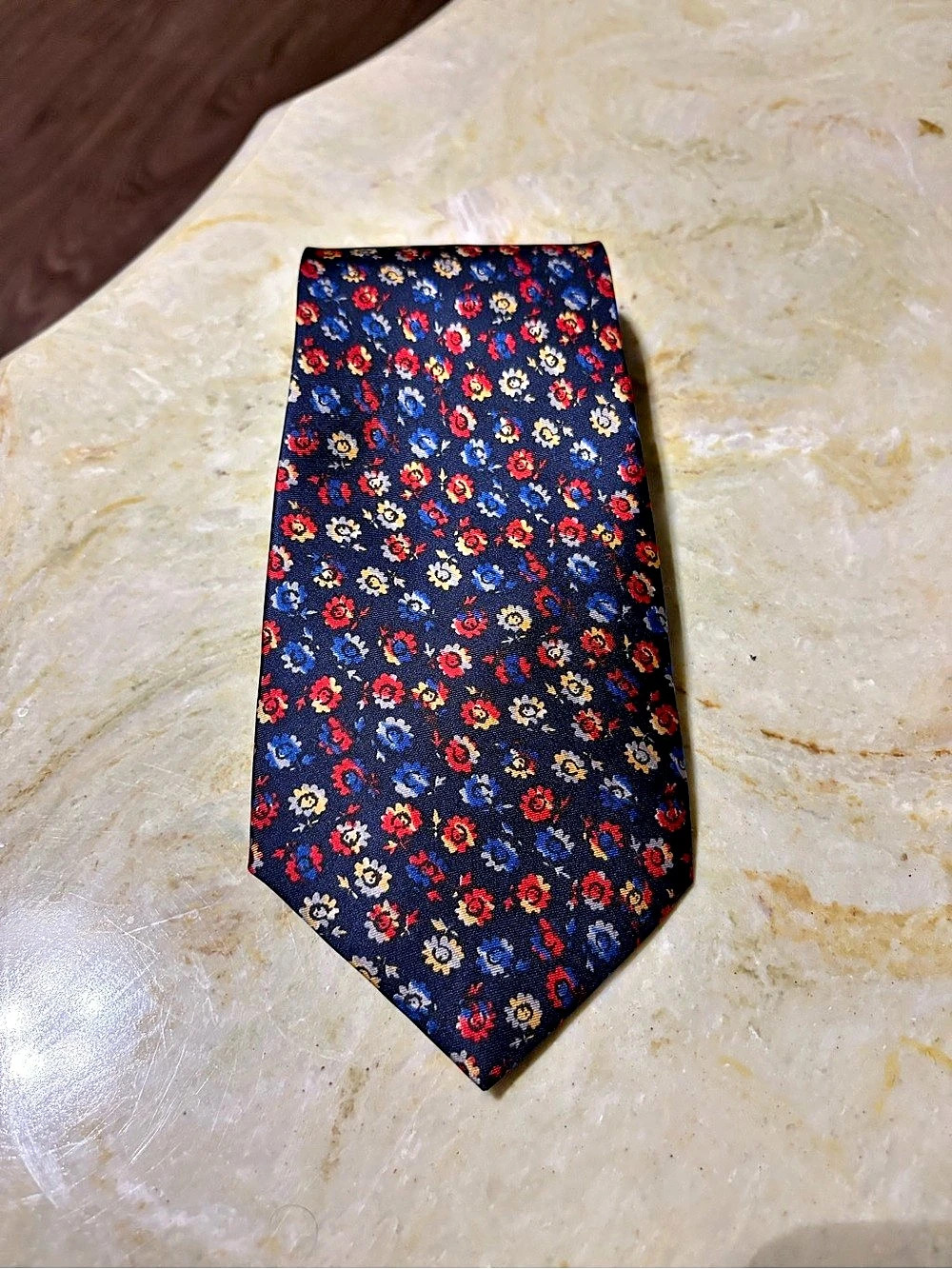 Yves Saint Laurent Floral Silk Tie in Blue & Red Like New